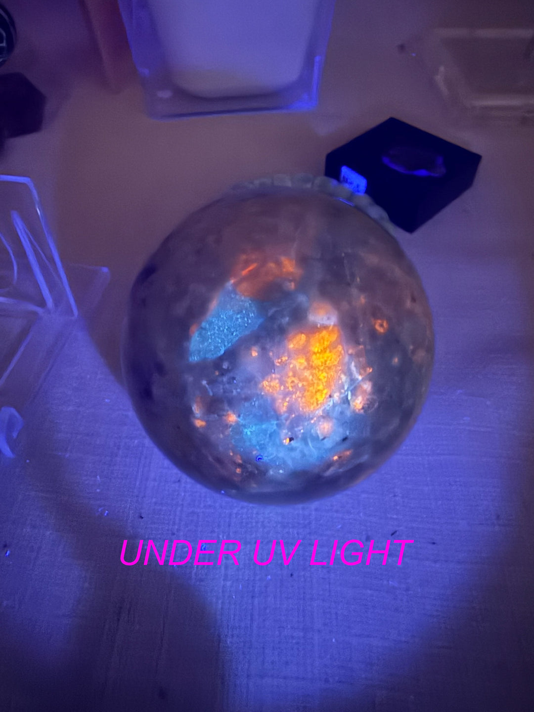 Rare UV Reactive Hackmanite Sphere 6.8cm Dia