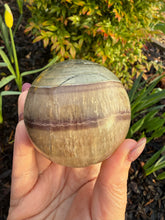 Load image into Gallery viewer, Smoky Fluorite with Pyrite Sphere 6.7cm Dia
