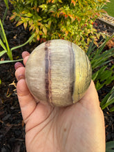 Load image into Gallery viewer, Smoky Fluorite with Pyrite Sphere 6.7cm Dia
