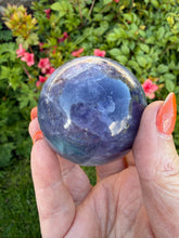 Load image into Gallery viewer, Blue Fluorite Sphere with Pyrite 5cm Dia

