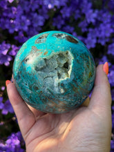 Load image into Gallery viewer, Large Chrysocolla Sphere From Peru 8.2cm Dia
