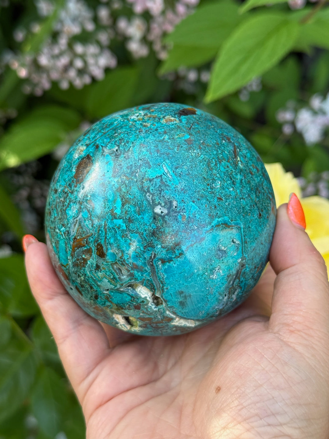 Large Chrysocolla Sphere From Peru 8.2cm Dia