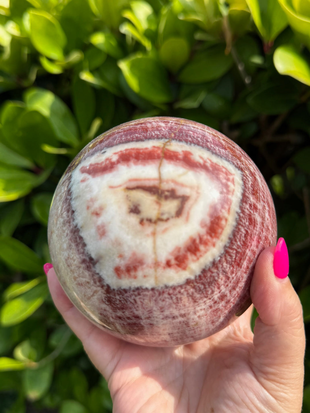 Large Banded Pink Calcite Sphere 10cm Dia