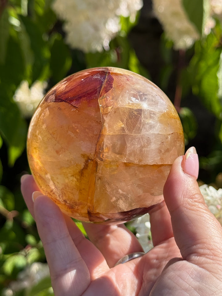 Golden Healer and Fire Quartz Sphere 7.5cm Dia