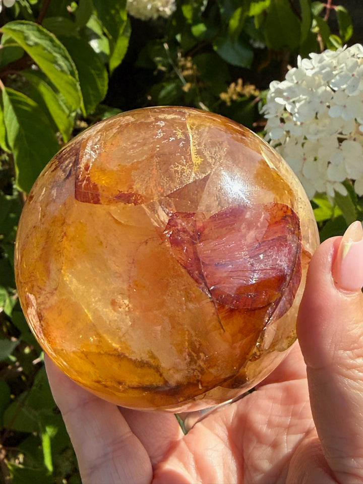 Golden Healer and Fire Quartz Sphere 7.5cm Dia