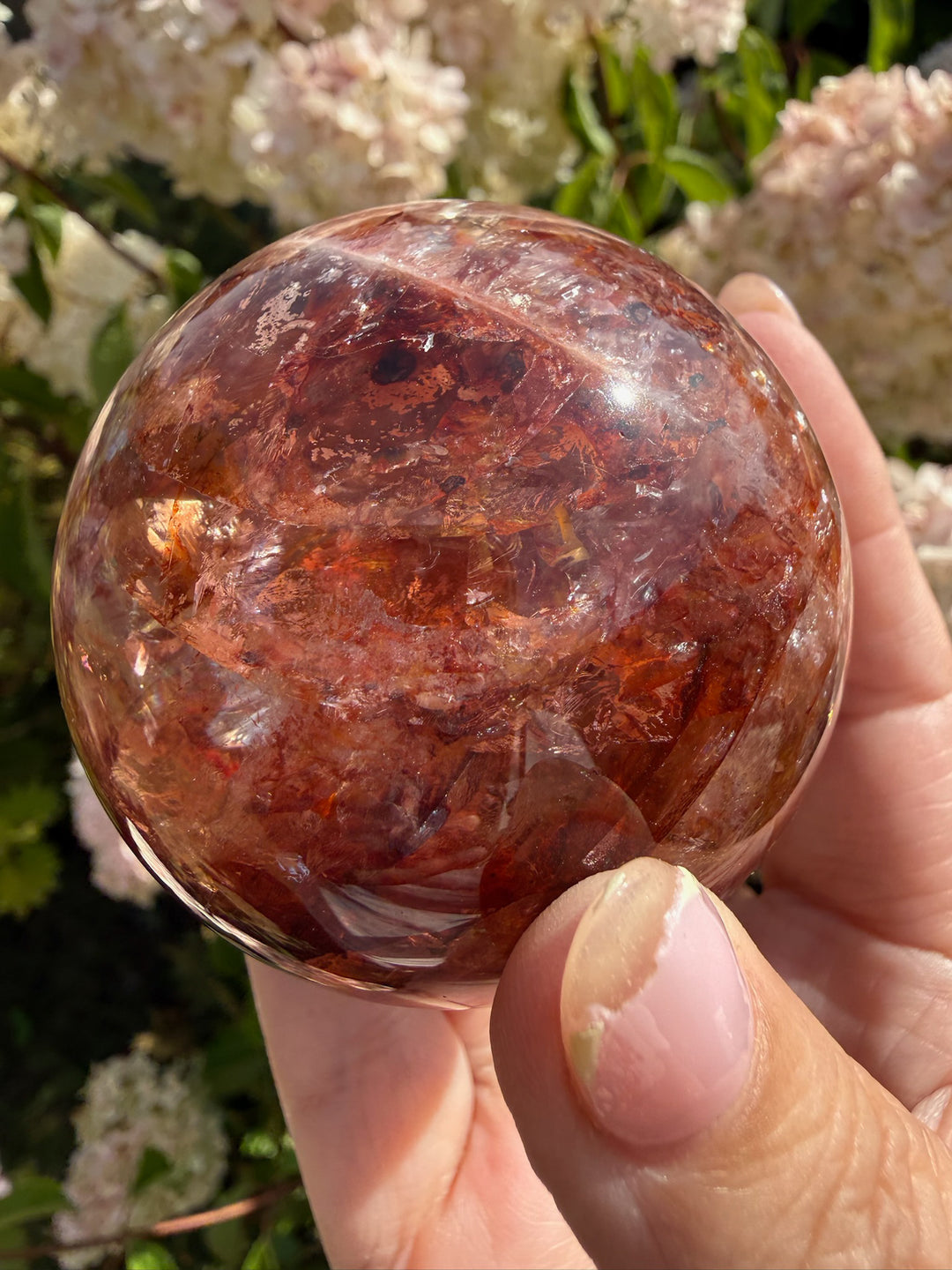 Fire Quartz Sphere with Hematite and Star Flash 6.1cm Dia