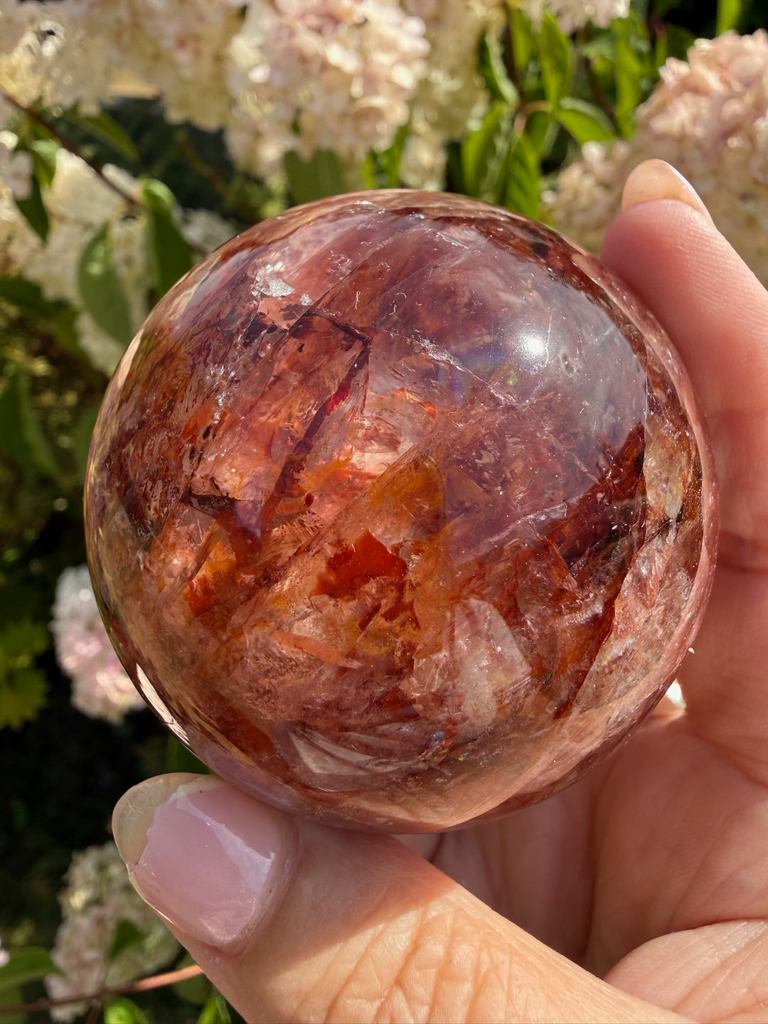 Fire Quartz Sphere with Hematite and Star Flash 6.1cm Dia