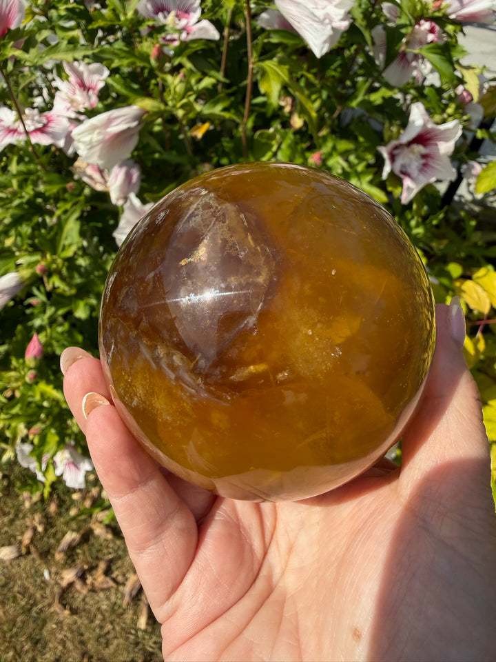 Quality Purple and Yellow Fluorite Sphere 8.4cm Dia