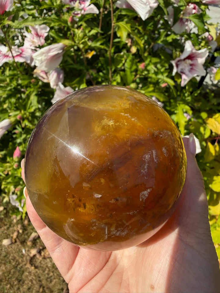 Quality Purple and Yellow Fluorite Sphere 8.4cm Dia