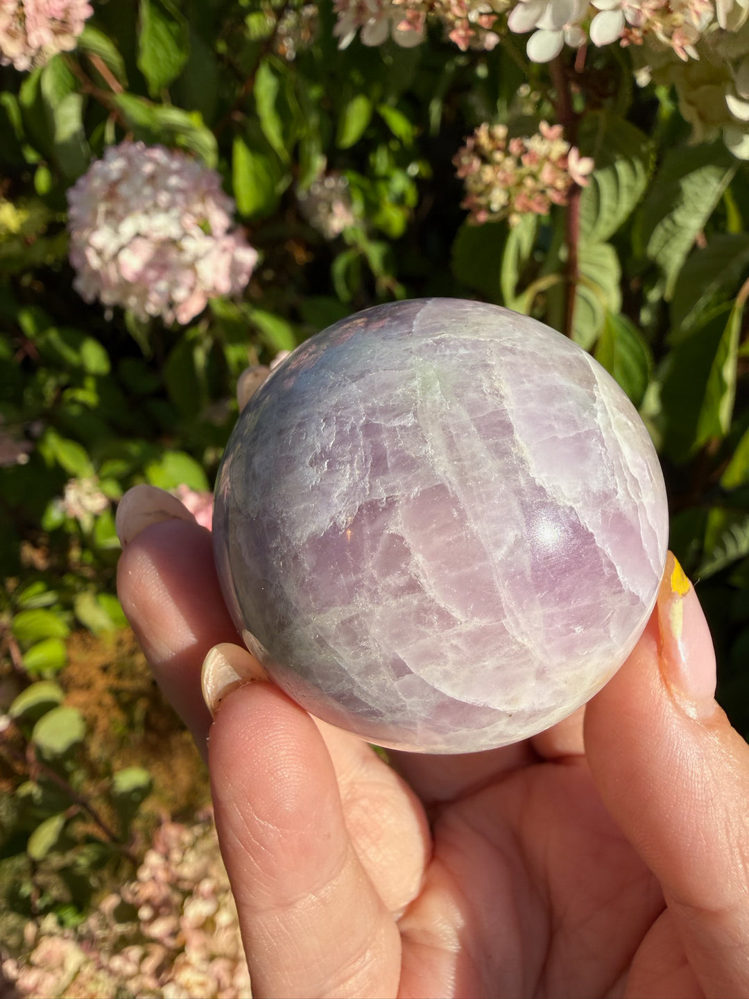 UV Reactive Kunzite and Hiddenite Sphere 4.6cm Dia
