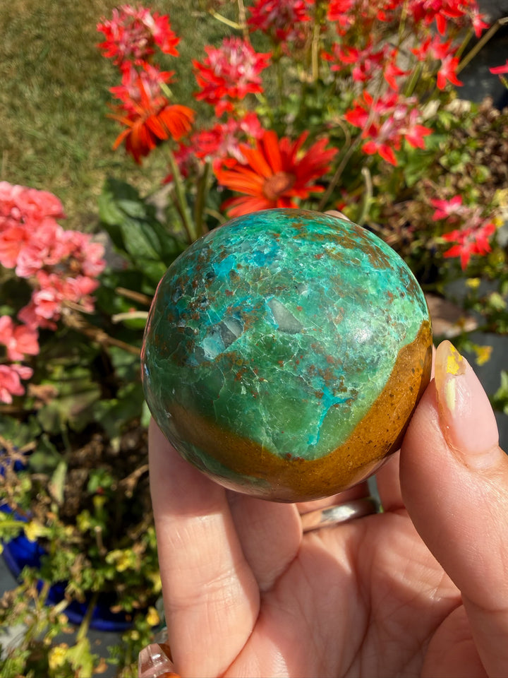 Chrysocolla and Cuprite Sphere from Peru 4.5cm Dia