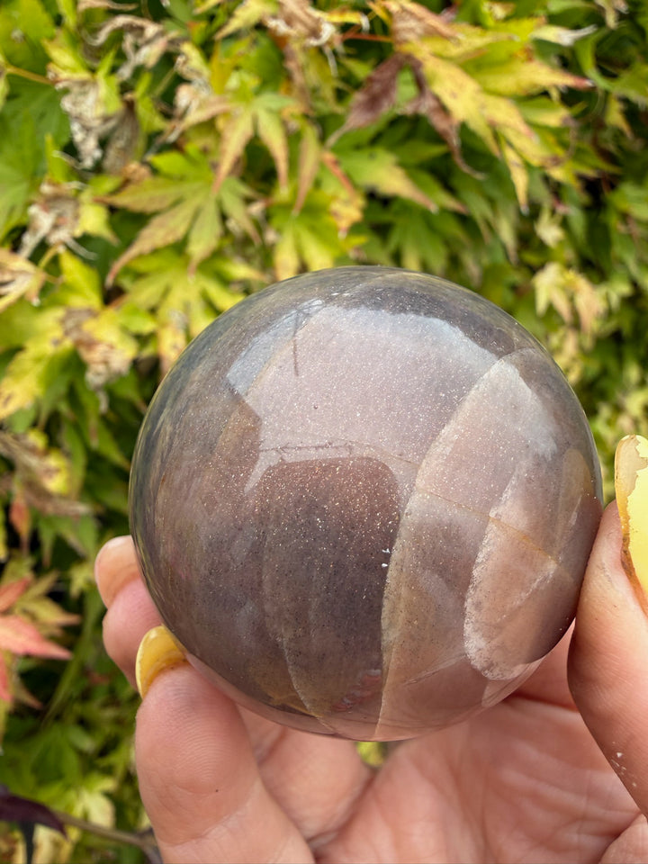 Black Moonstone and Sunstone Sphere from India 4.7cm Dia