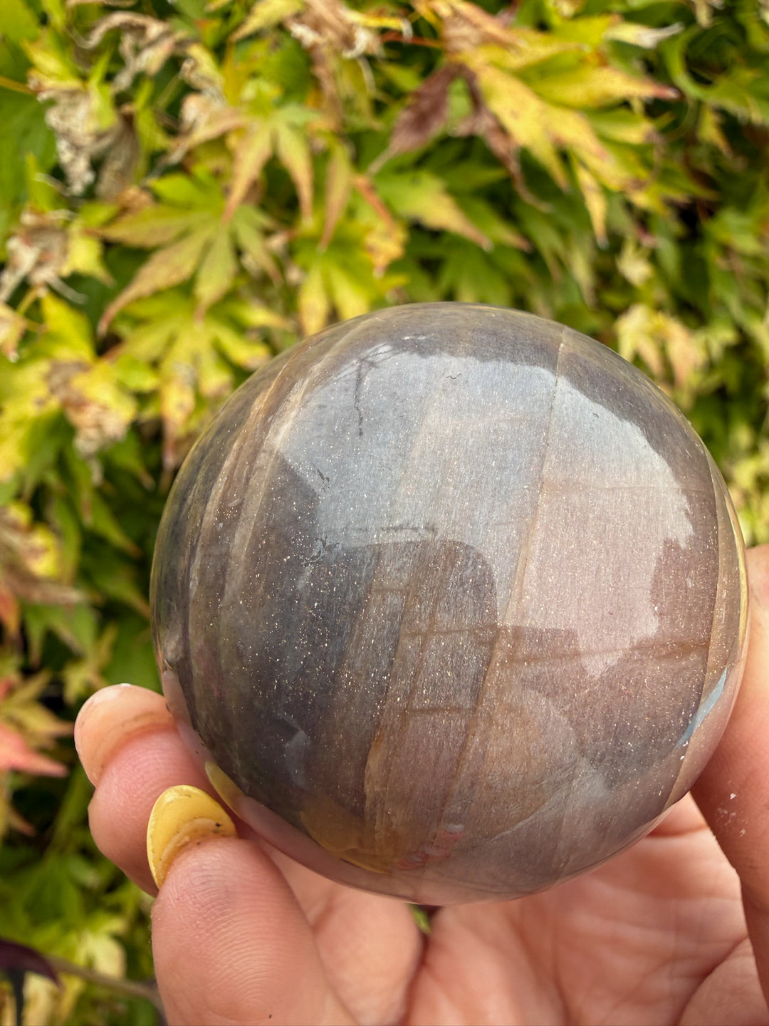 Black Moonstone and Sunstone Sphere from India 4.7cm Dia
