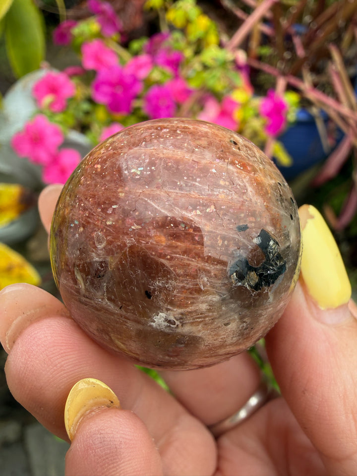 Sunstone with smoky Quartz and Tourmaline Sphere from Madagascar 3.3cm Dia