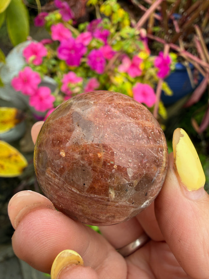Sunstone with smoky Quartz and Tourmaline Sphere from Madagascar 3.3cm Dia