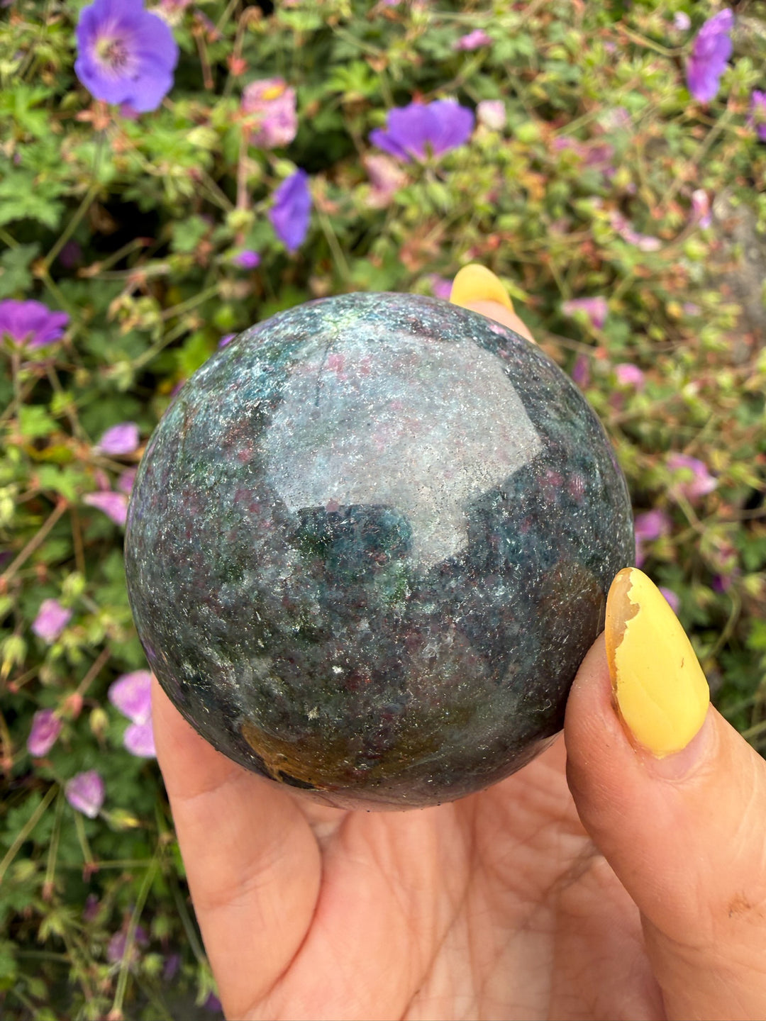 Uv Reactive Ruby in Kyanite and Zoisite Sphere from India 5.5cm Dia