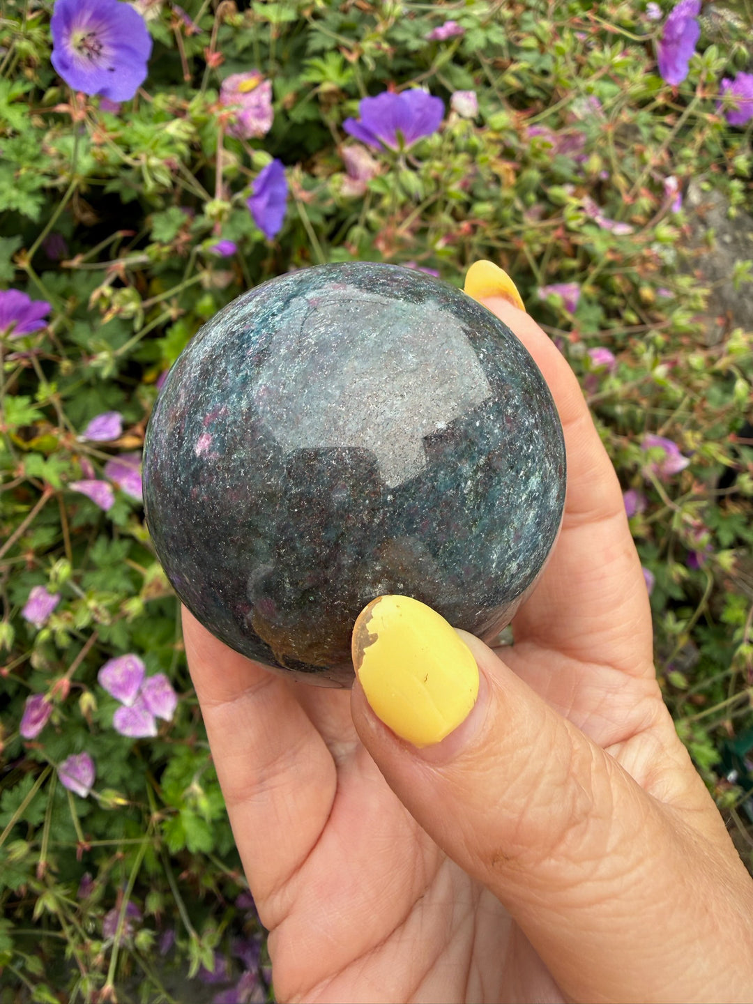 Uv Reactive Ruby in Kyanite and Zoisite Sphere from India 5.5cm Dia
