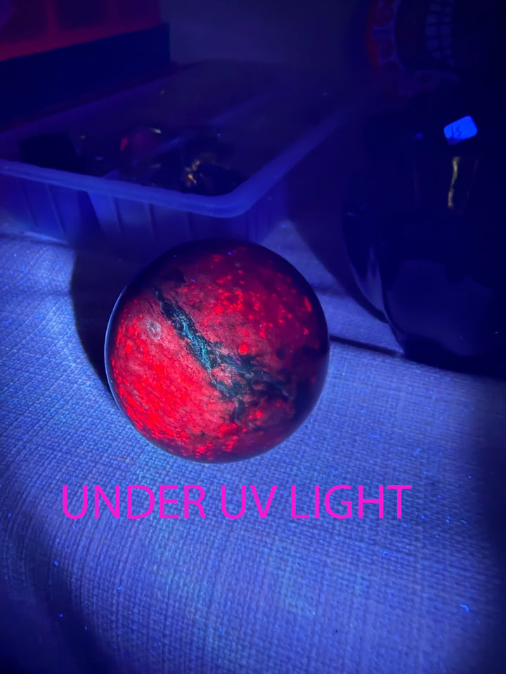 Uv Reactive Ruby in Kyanite and Zoisite Sphere from India 5.5cm Dia