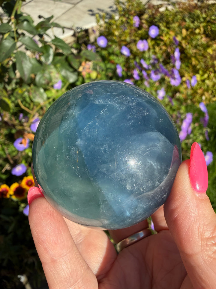 High Quality Blue Fluorite Sphere 5.5cm Dia