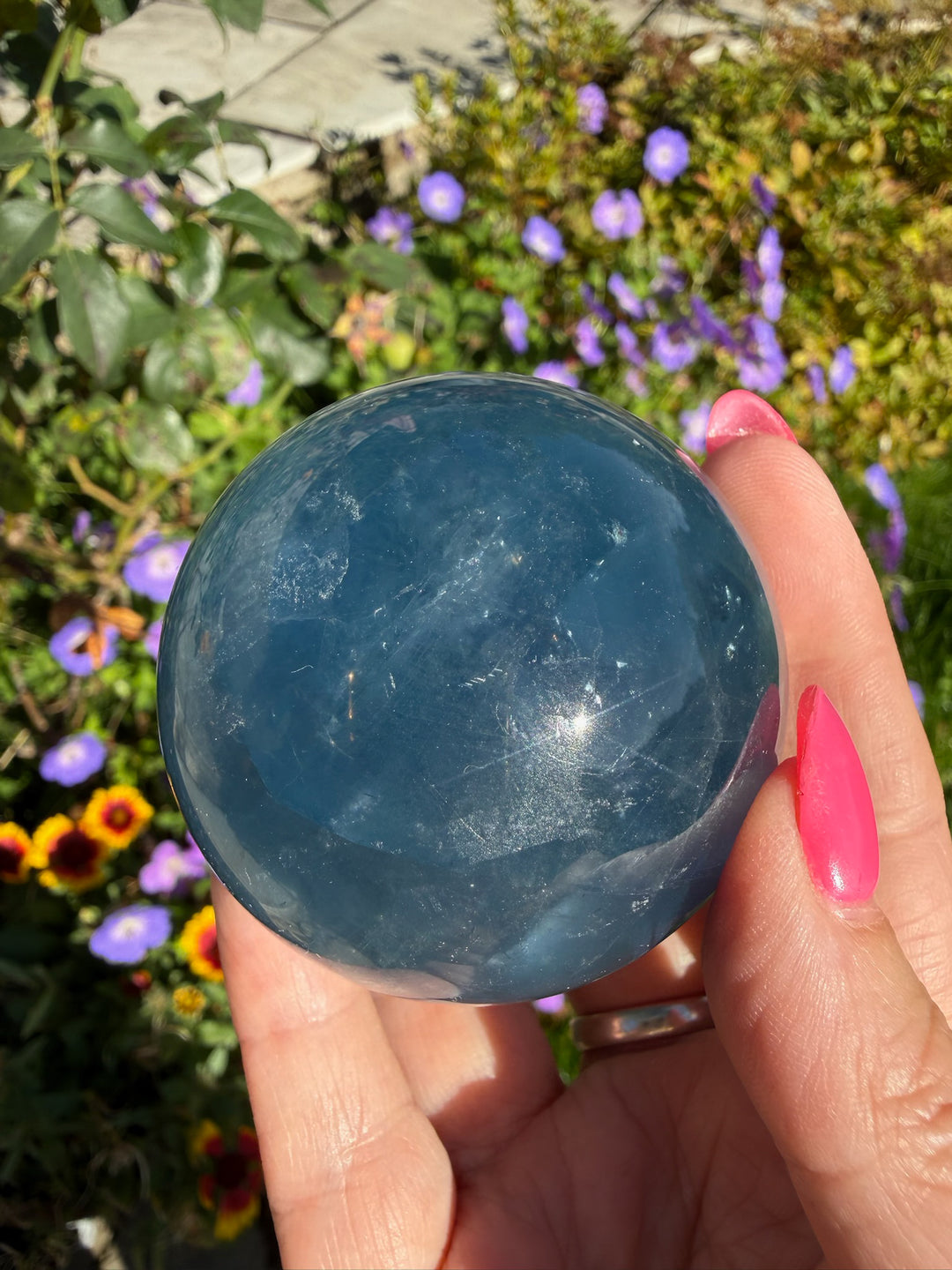 High Quality Blue Fluorite Sphere 5.5cm Dia