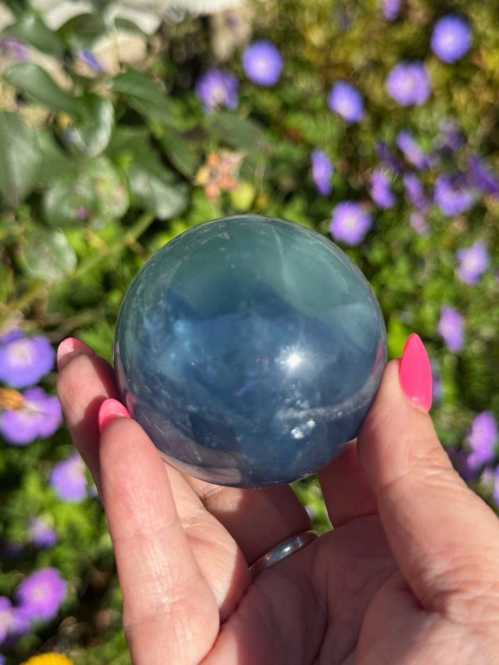 High Quality Blue Fluorite Sphere 5.5cm Dia