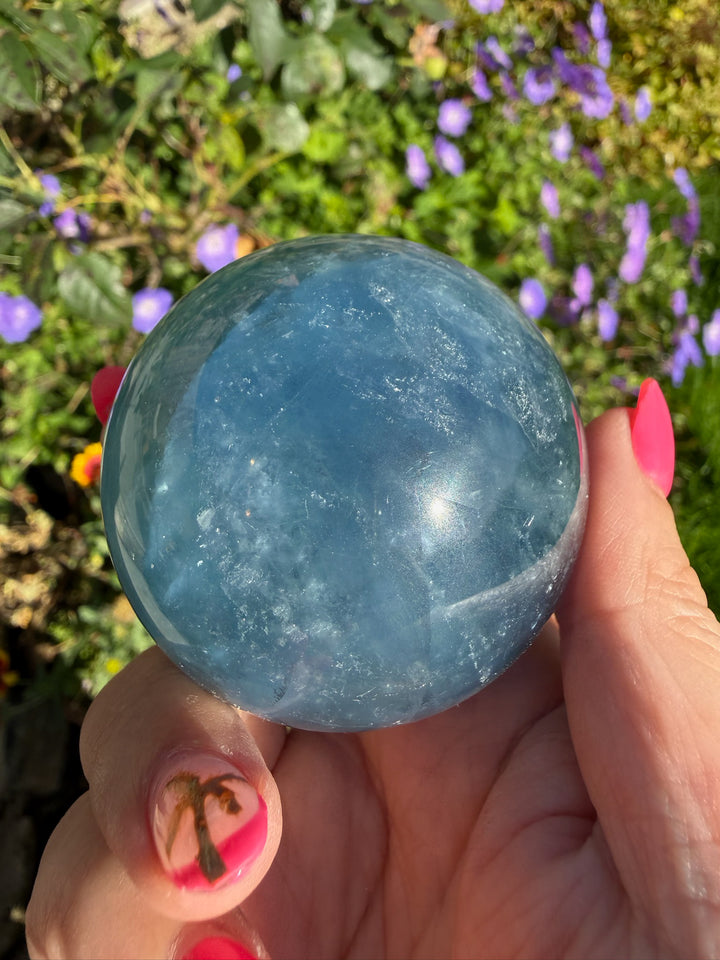 High Quality Blue Fluorite Sphere 5.5cm Dia