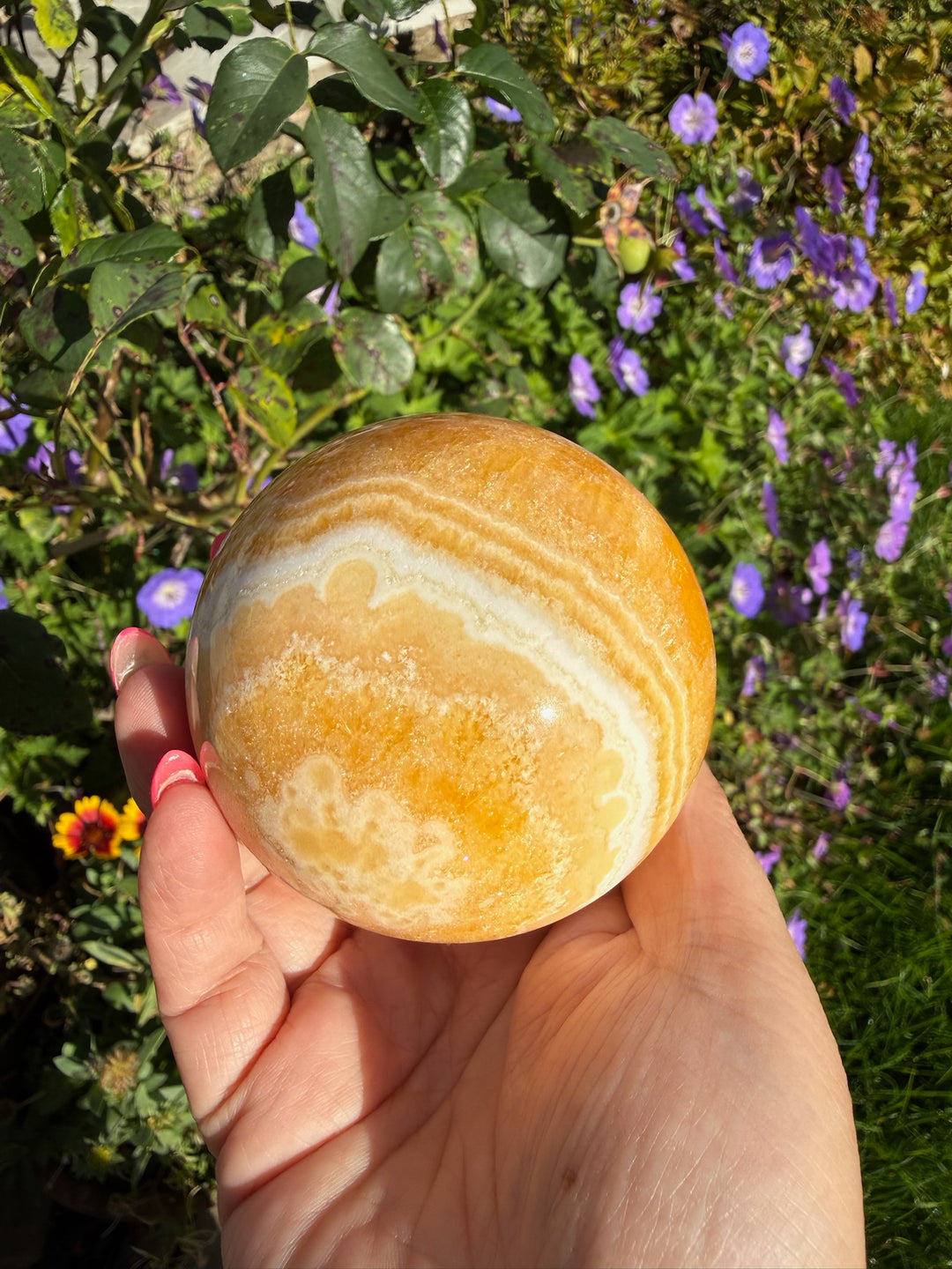 Orange Calcite Sphere 7.1cm Dia