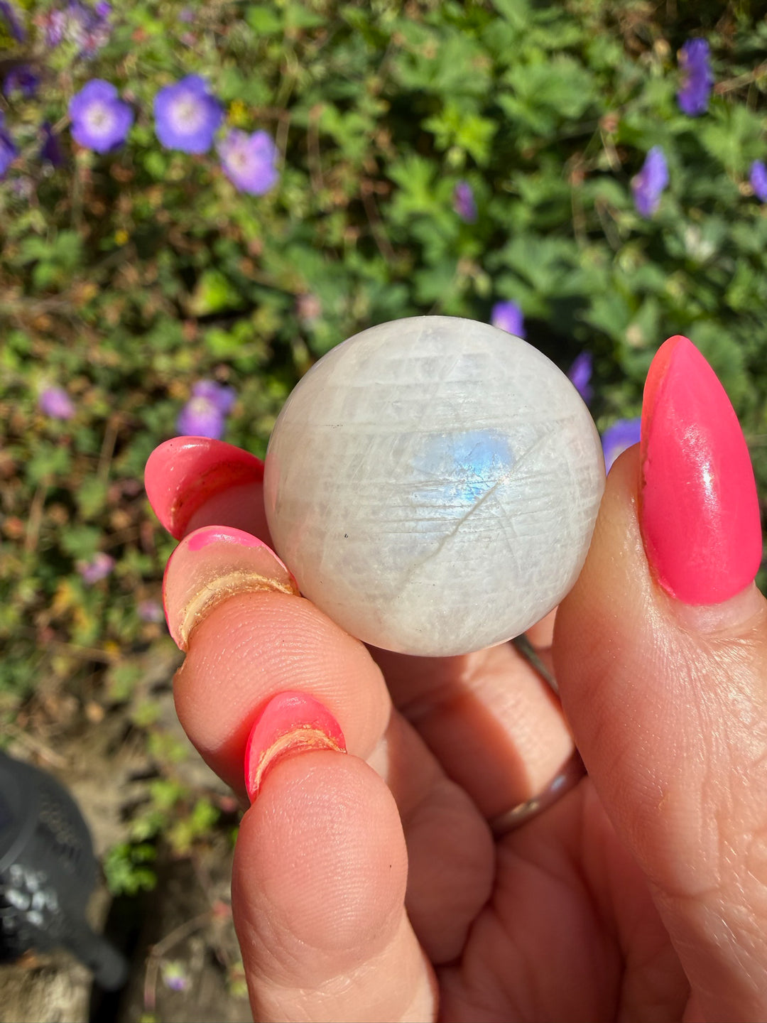 Blue Flash Moonstone Sphere from India 2.3cm Dia