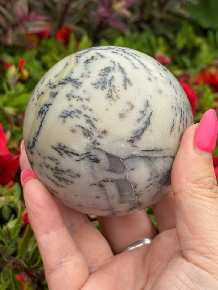 Infinite Stone Serpentine Sphere with Dendrites from South Africa 6.8cm Dia