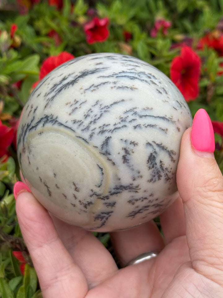 Infinite Stone Serpentine Sphere with Dendrites from South Africa 6.8cm Dia