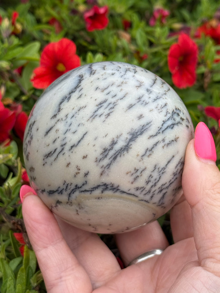 Infinite Stone Serpentine Sphere with Dendrites from South Africa 6.8cm Dia