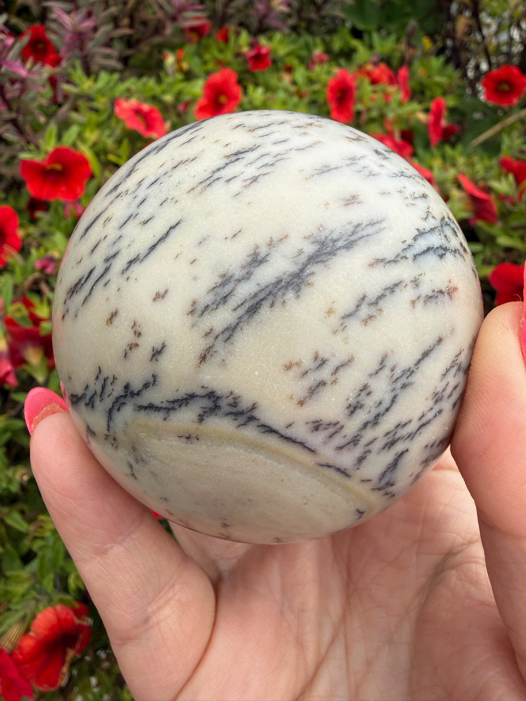 Infinite Stone Serpentine Sphere with Dendrites from South Africa 6.8cm Dia