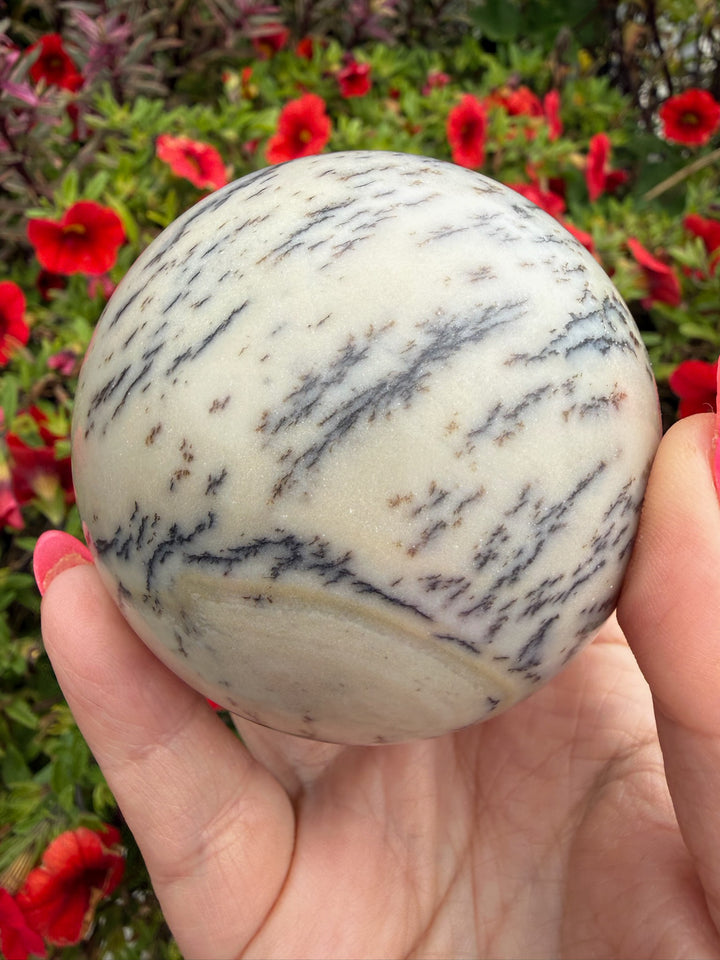Infinite Stone Serpentine Sphere with Dendrites from South Africa 6.8cm Dia