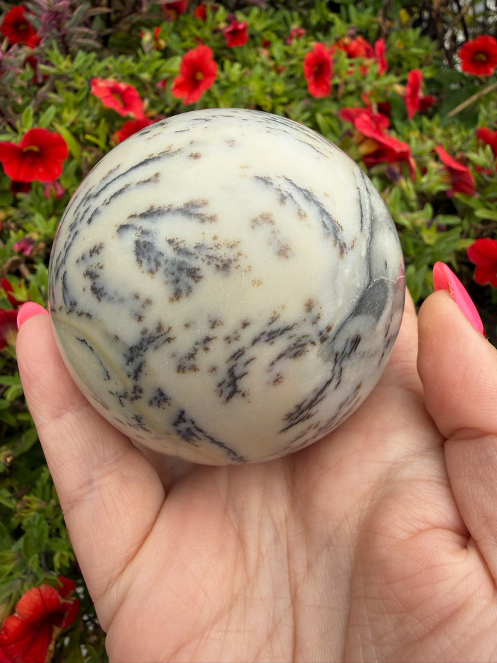 Infinite Stone Serpentine Sphere with Dendrites from South Africa 6.8cm Dia
