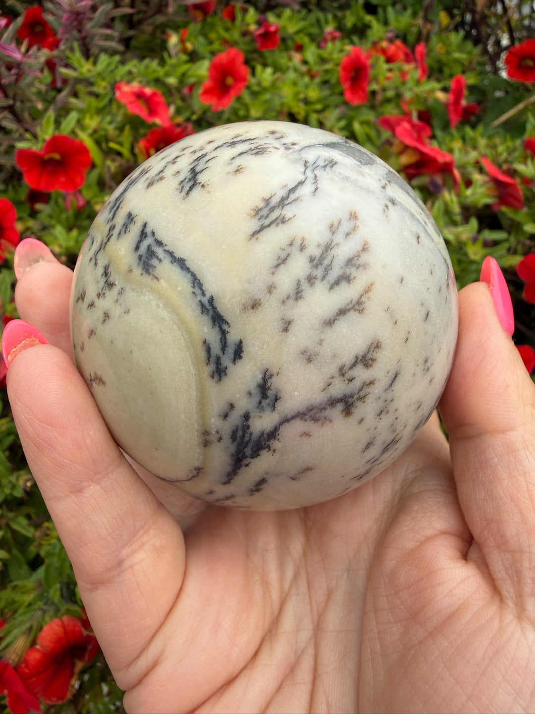 Infinite Stone Serpentine Sphere with Dendrites from South Africa 6.8cm Dia