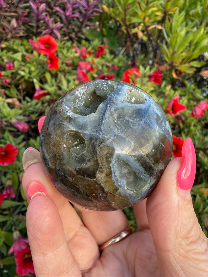 Fluorite and Agate Sphere from China 4.8cm Dia