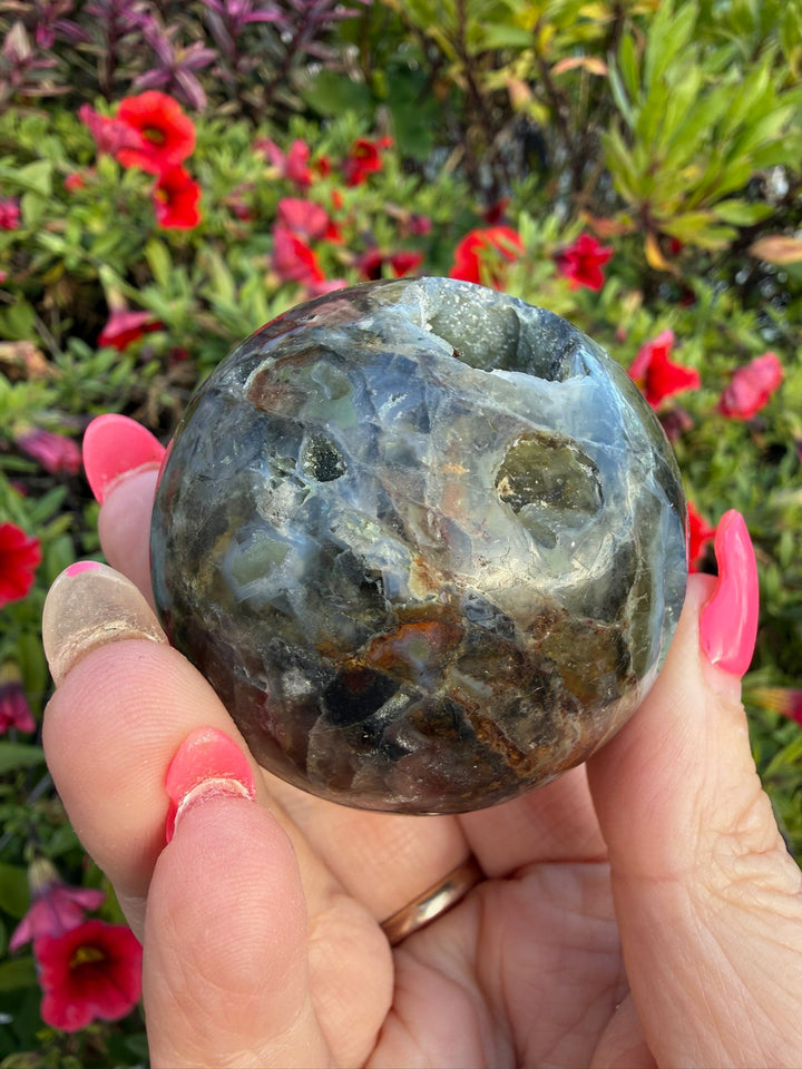 Fluorite and Agate Sphere from China 4.8cm Dia