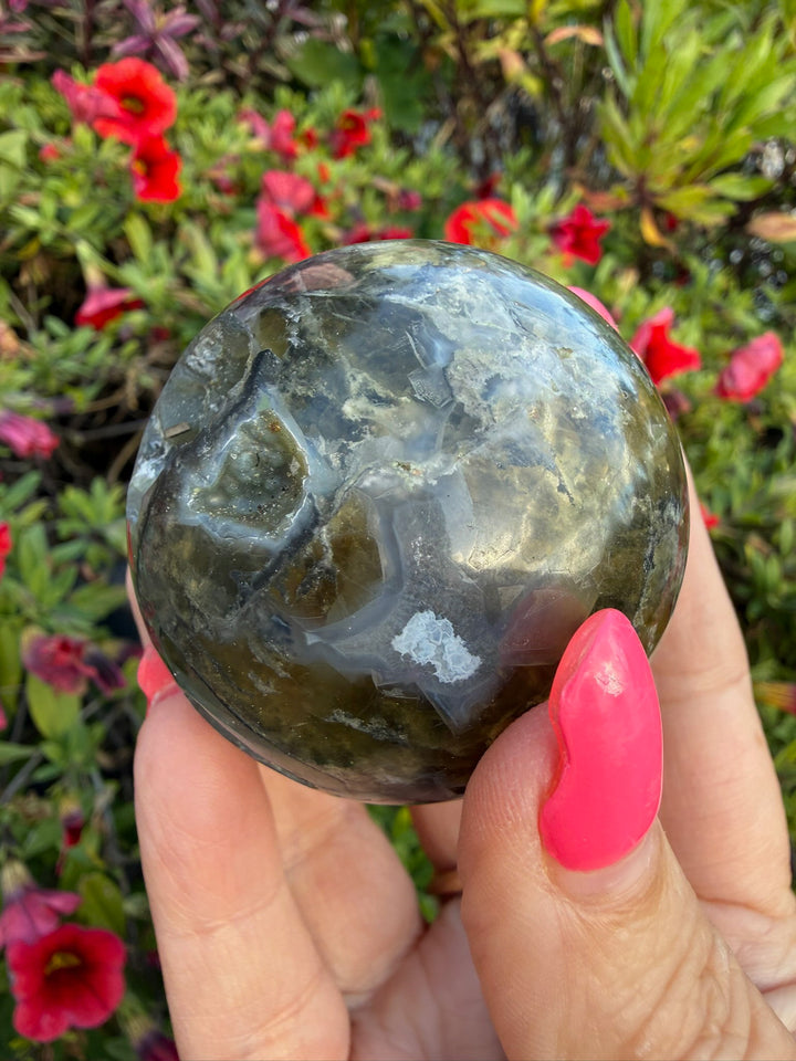 Fluorite and Agate Sphere from China 4.8cm Dia