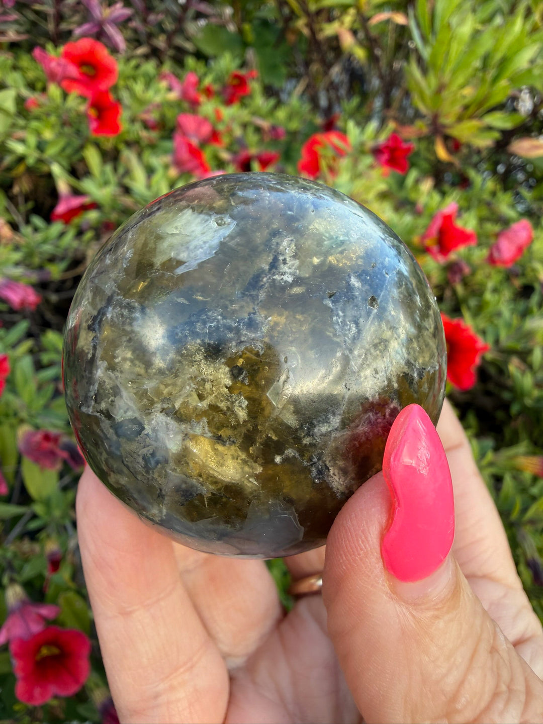 Fluorite and Agate Sphere from China 4.8cm Dia