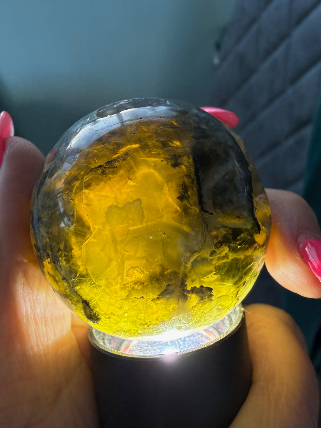 Fluorite and Agate Sphere from China 4.8cm Dia