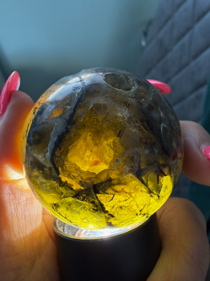 Fluorite and Agate Sphere from China 4.8cm Dia