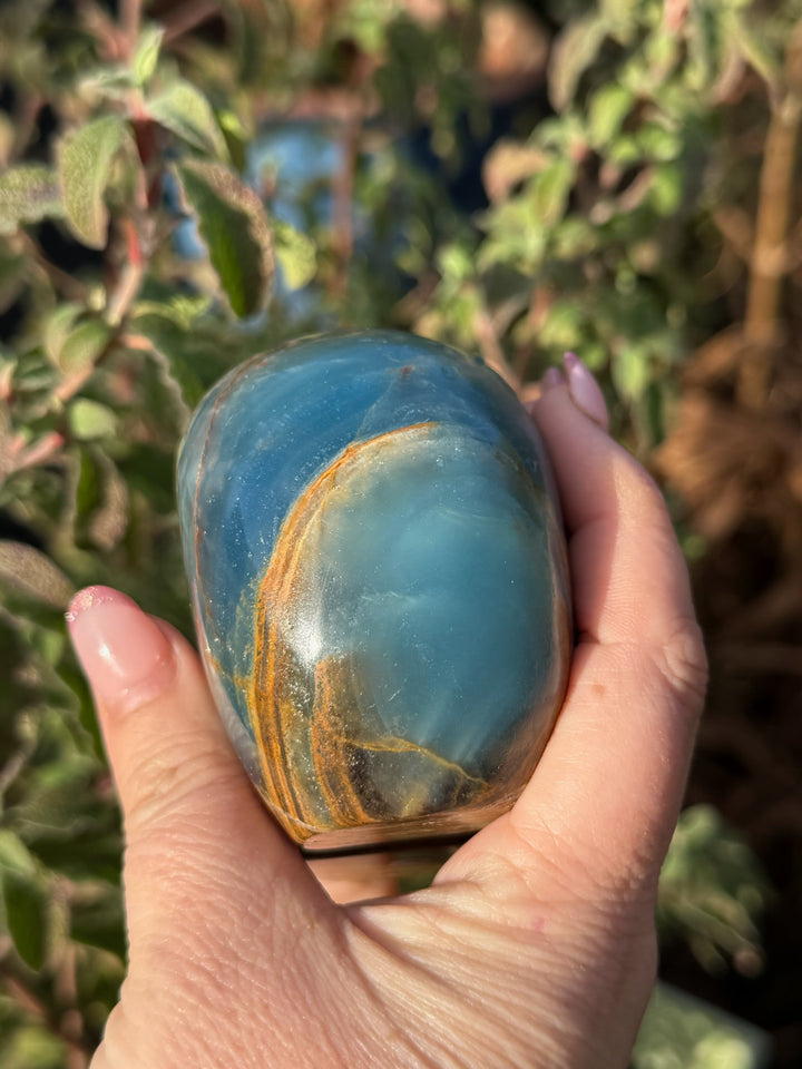 Blue Onyx Aquatine Lemurian Skull Carving