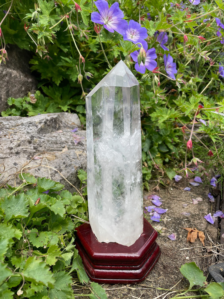 Large Special Blue Feather Quartz Tower with Stand