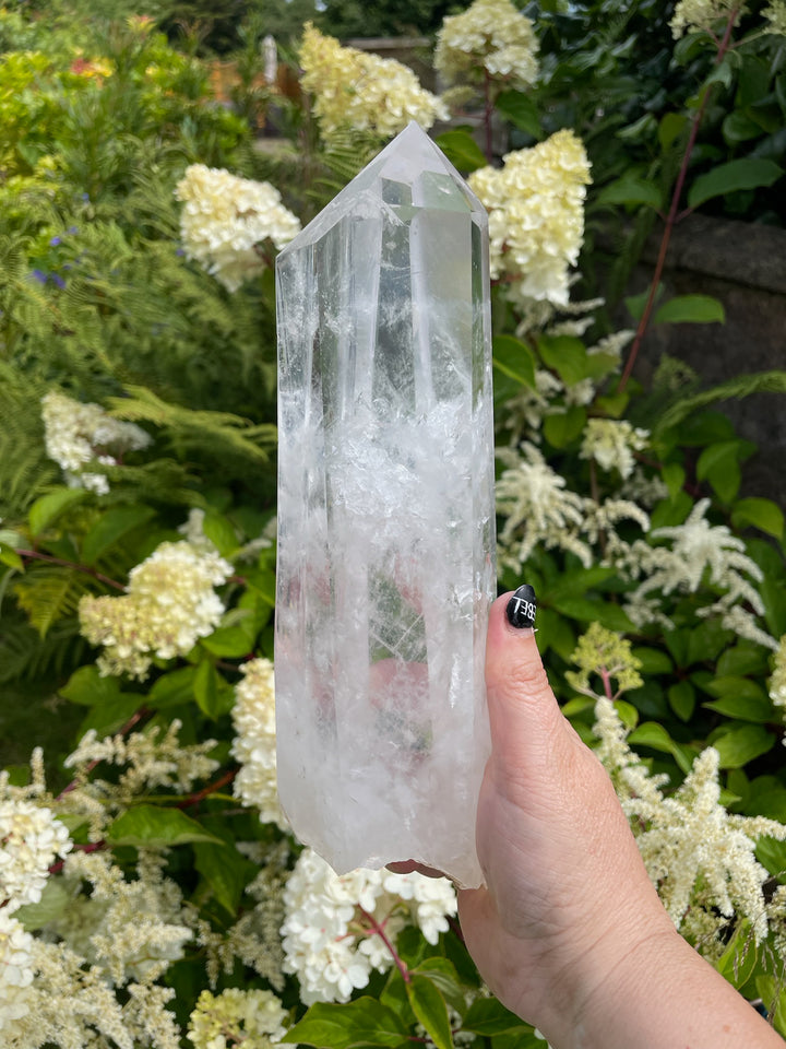 Large Special Blue Feather Quartz Tower with Stand
