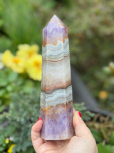 Load image into Gallery viewer, Large Amethyst and Crazy Lace Agate Tower from Mexico
