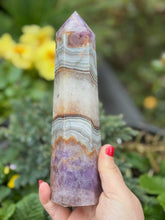 Load image into Gallery viewer, Large Amethyst and Crazy Lace Agate Tower from Mexico
