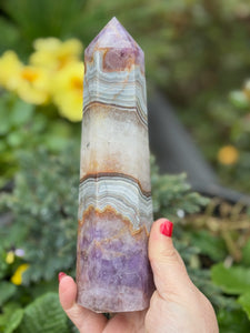 Large Amethyst and Crazy Lace Agate Tower from Mexico