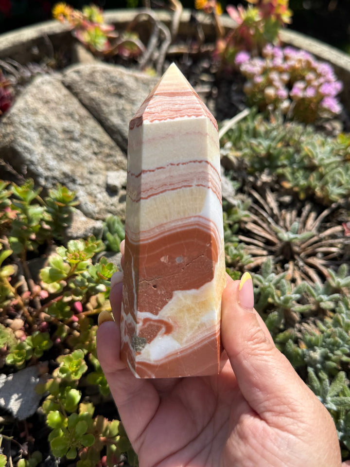 Pink and Yellow Calcite Tower
