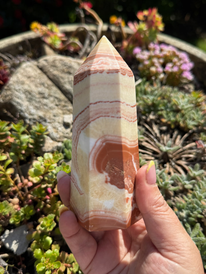 Pink and Yellow Calcite Tower