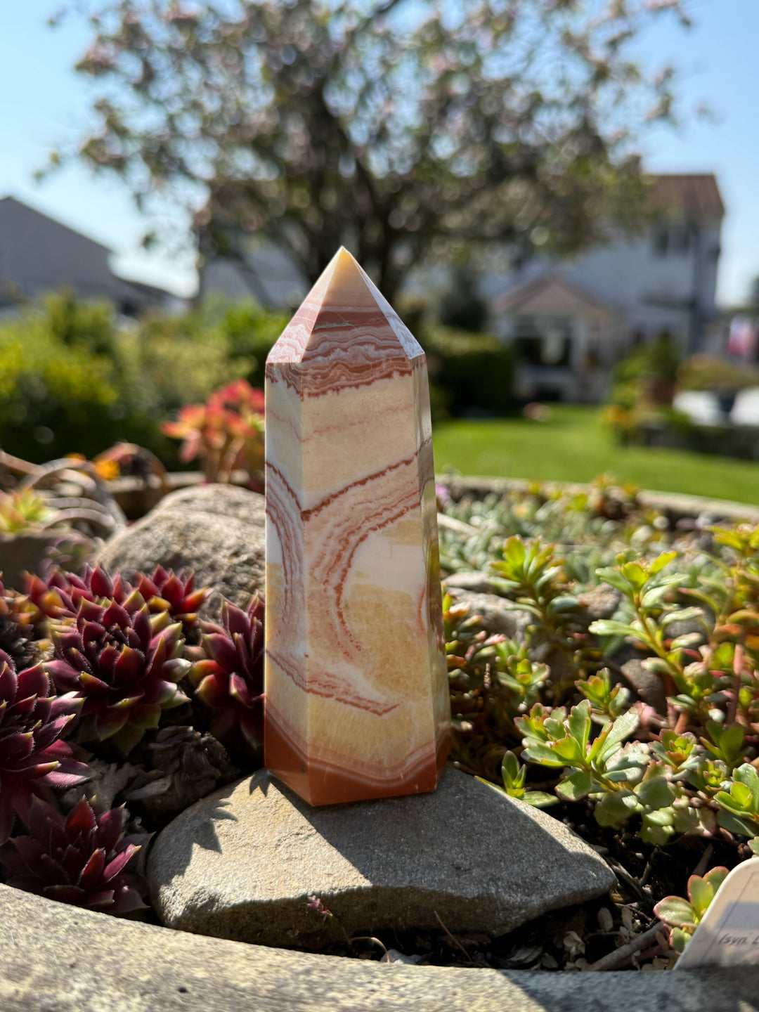 Pink and Yellow Calcite Tower